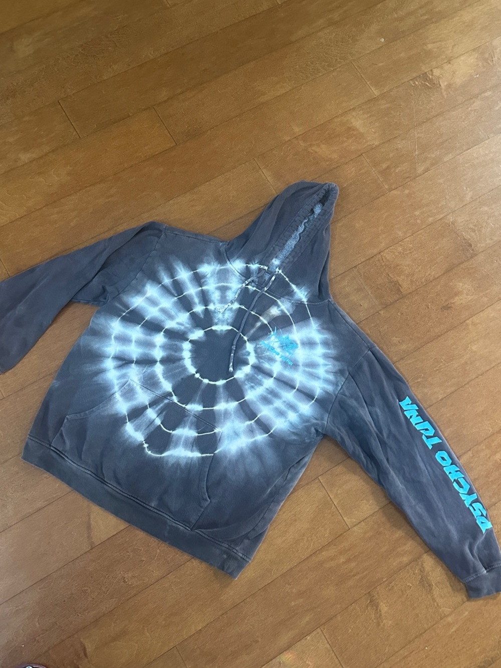 PSYCHO TUNA Tie-Dye Spiral Hoodie with Blue Sleeve Logo